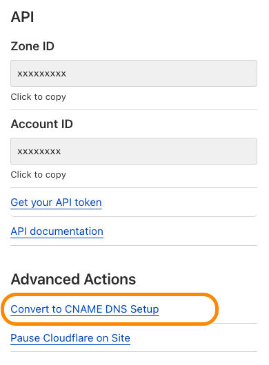 On your domain’s overview page, click Convert to CNAME DNS Setup